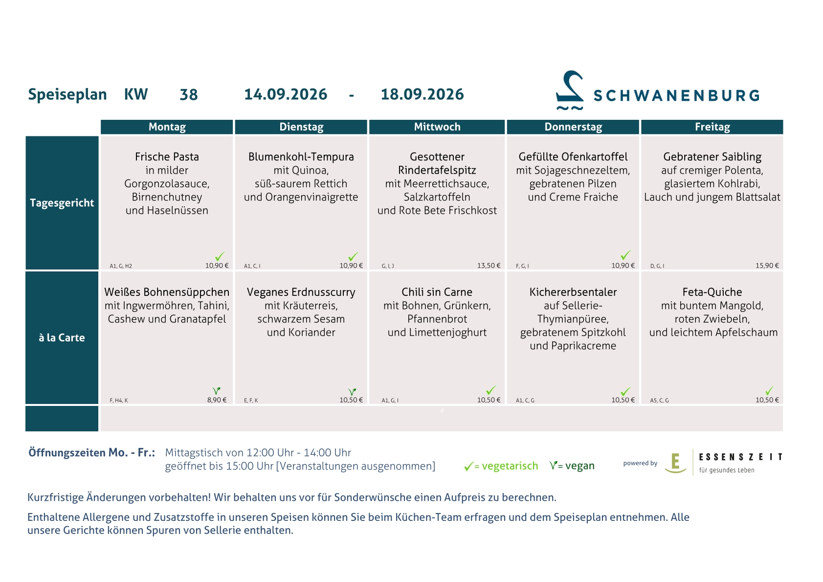 Speiseplan Schwanenburg KW 38